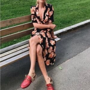 Ganni Black with Orange and White floral Dress